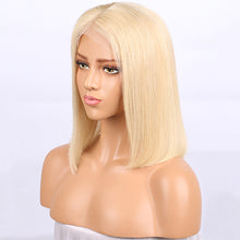 Load image into Gallery viewer, PREMIUM QUALITY # Natural blonde Pre-Plucked Human Hair Lace Front Straight Bob Wigs
