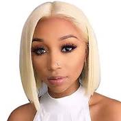 Load image into Gallery viewer, PREMIUM QUALITY # Natural blonde Pre-Plucked Human Hair Lace Front Straight Bob Wigs
