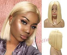 Load image into Gallery viewer, PREMIUM QUALITY # Natural blonde Pre-Plucked Human Hair Lace Front Straight Bob Wigs
