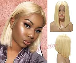 PREMIUM QUALITY # Natural blonde Pre-Plucked Human Hair Lace Front Straight Bob Wigs