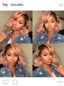 PREMIUM QUALITY Rose Gold Pre-Plucked Human Hair Lace Front Body wave Bob Wigs