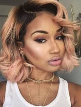 Load image into Gallery viewer, PREMIUM QUALITY Rose Gold Pre-Plucked Human Hair Lace Front Body wave Bob Wigs
