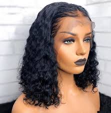 PREMIUM QUALITY #1B  10"- 14 inches" Pre-Plucked 13"x4"  Lace front MITCHELLE Curly BOB Wig, Free Part Lace Front