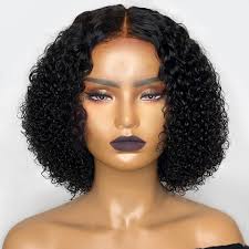 PREMIUM QUALITY #1B  10"- 14 inches" Pre-Plucked 13"x4"  Lace front MITCHELLE Curly BOB Wig, Free Part Lace Front