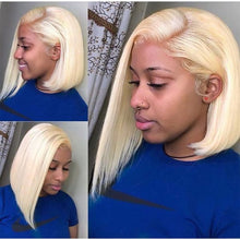 Load image into Gallery viewer, PREMIUM QUALITY # Natural blonde Pre-Plucked Human Hair Lace Front Straight Bob Wigs
