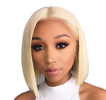 Load image into Gallery viewer, PREMIUM QUALITY # Natural blonde Pre-Plucked Human Hair Lace Front Straight Bob Wigs
